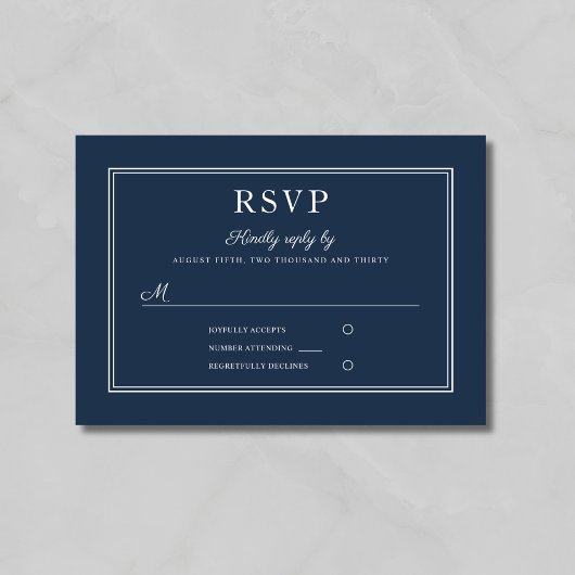 Formal Script Navy Blue Wedding RSVP Card Karte