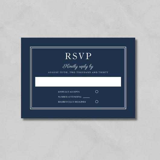 Formal Script Navy Blue Wedding RSVP Card Karte