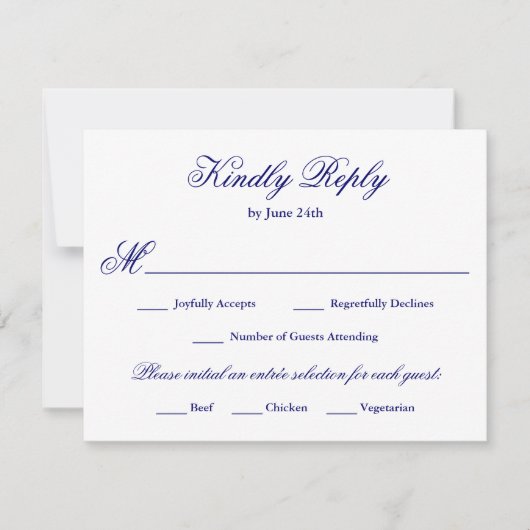 Formal Script Royal Blue Meal Choice RSVP Karte (Vorderseite)
