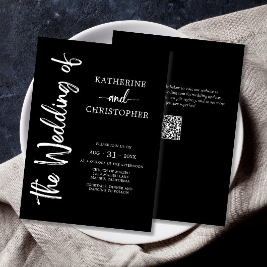 Formal Script Schwarz-weiß Elegante Hochzeit Einladung