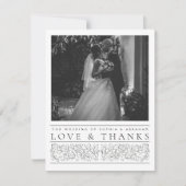 Formal Scrolling-Blätter Schwarz-weiße Hochzeitsst Dankeskarte (Vorderseite)