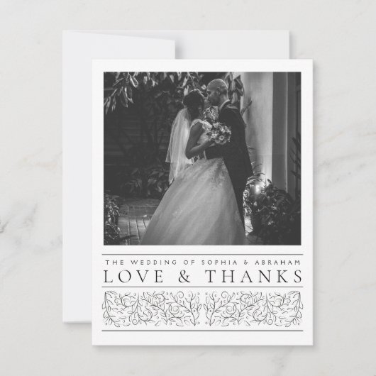 Formal Scrolling-Blätter Schwarz-weiße Hochzeitsst Dankeskarte (Vorderseite)
