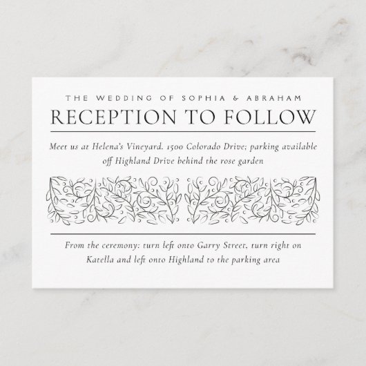 Formal Scrolling-Blätter Schwarz-weißer Empfang Begleitkarte (Vorderseite)