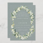 Formal Seafoam Green Snowberry+Eucalyptus Wedding Einladung (Vorne/Hinten)