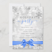 Formal Silver Ribbon Corporate Holiday Party Blue Einladung (Vorderseite)