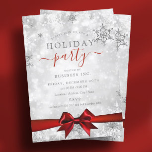 Formal Silver Ribbon Corporate Holiday Party Red Einladung