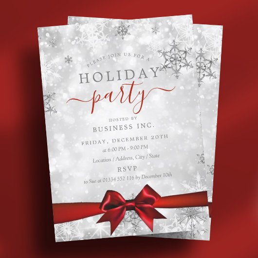 Formal Silver Ribbon Corporate Holiday Party Red Einladung