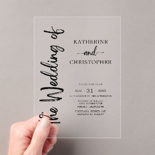 Formal Skript Schwarz-weiß Elegante Hochzeit lösch Acryleinladungen