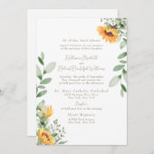 Formal Sonnenblume Braut Eltern Gold Text Einladung (Vorne/Hinten)