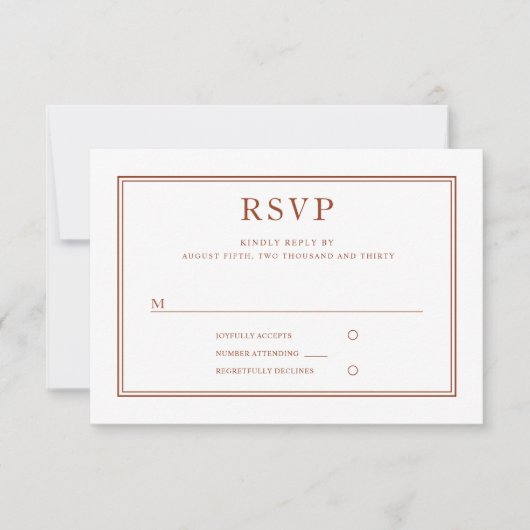 Formal Terracotta Wedding RSVP Karte (Vorderseite)
