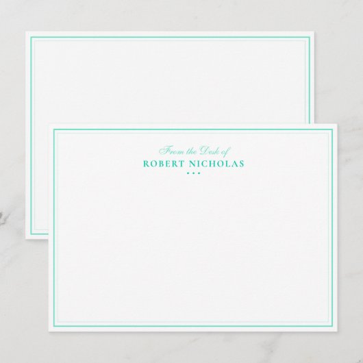 Formal Turquoise Script Two Border Stationery Mitteilungskarte (Vorne/Hinten)