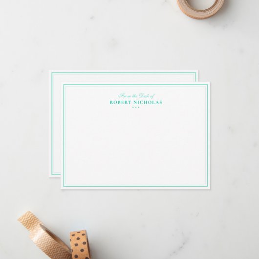 Formal Turquoise Script Two Border Stationery Mitteilungskarte (Vorderseite/Rückseite Beispiel)