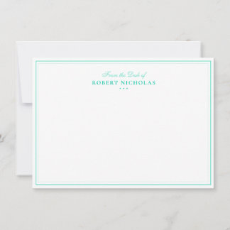 Formal Turquoise Script Two Border Stationery Mitteilungskarte