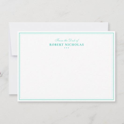 Formal Turquoise Script Two Border Stationery Mitteilungskarte (Vorderseite)