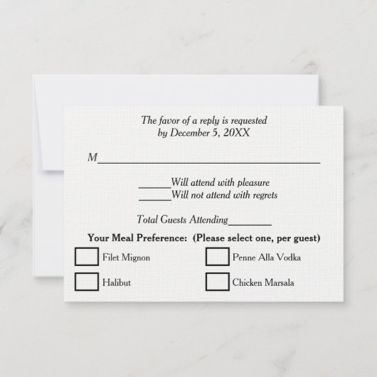 Formal UAWG Wedding Schwarz-weiß RSVP Karte (Rückseite)