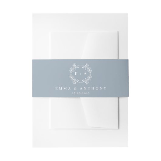 Formal Vintage dusty Blue Monogram Wedding Einladungsbanderole (Vorderseite Beispiel)
