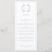 Formal Vintage dusty Blue Monogram Wedding Menükarte (Vorderseite)