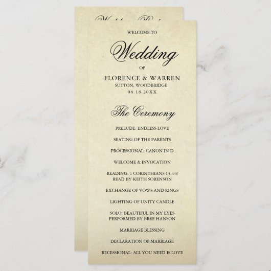 Formal Vintage Wedding Programm (Vorne/Hinten)