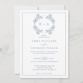 Formal Vintages Periwinkle Monogram Wedding Einladung (Vorderseite)