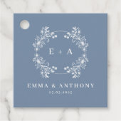 Formal Vintages Periwinkle Monogram Wedding Geschenkanhänger (Vorderseite)