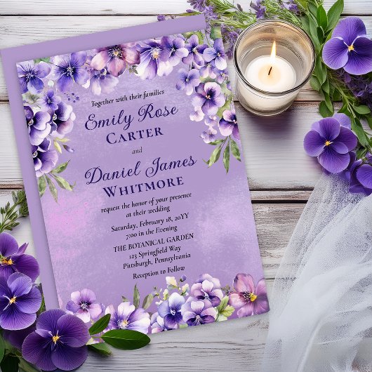 Formal Violet Floral Evening Wedding  Einladung