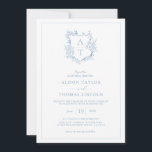 Formal Wappen Dusty Blue Monogram Wedding Einladung<br><div class="desc">Formal & elegant Wappen monogram staubblaue Hochzeitseinladung.</div>