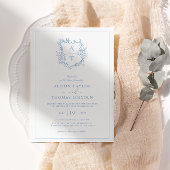 Formal Wappen Dusty Blue Monogram Wedding Einladung