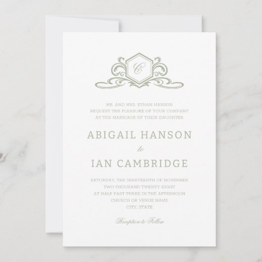 Formal Wappen Monogram Elegant Wedding Einladung (Vorderseite)