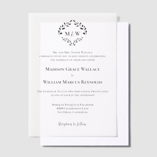 Formal Wappen Monogram Laurel Wreath Custom weddin Pergament Einladungen (Versetzt)