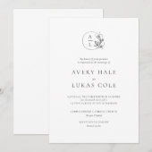 Formal Wappen White Black Elegante Hochzeit Einladung (Vorne/Hinten)