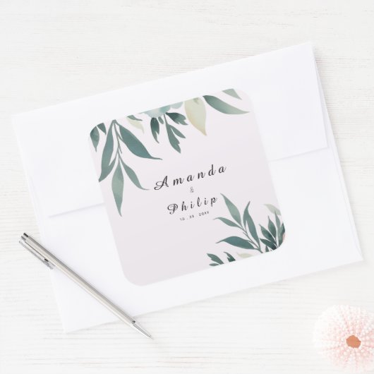 Formal Wedding Botanical Square Sticker (Umschlag)