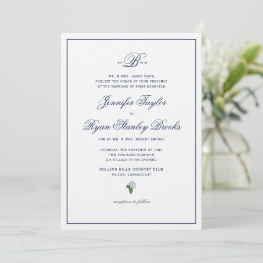 Formal Wedding Invite Hydrangea Einladung (Stehend Vorderseite)