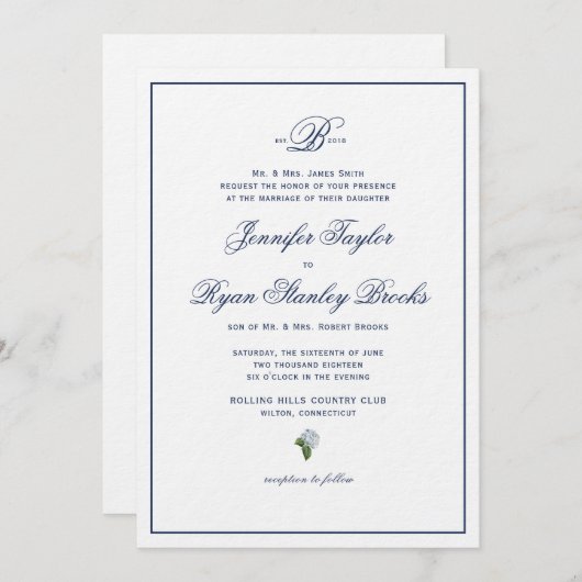 Formal Wedding Invite Hydrangea Einladung (Vorne/Hinten)