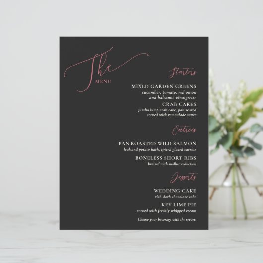 Formal Wedding Menu Black Magenta (Stehend Vorderseite)