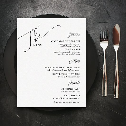 Formal Wedding Menu Elegant Schwarz-weiß