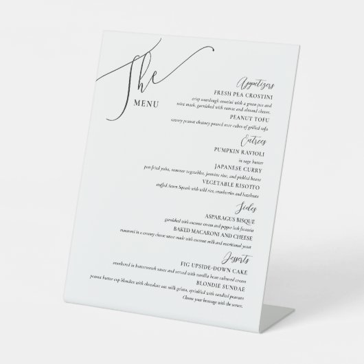 Formal Wedding Menu Elegant Schwarz-weiß Sockelschild (Vorderseite)