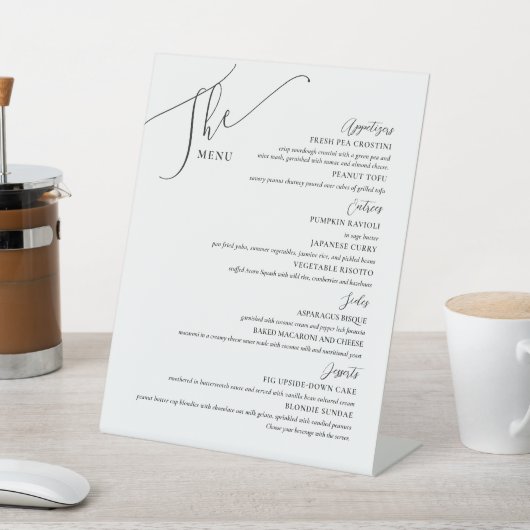 Formal Wedding Menu Elegant Schwarz-weiß Sockelschild (In SItu)