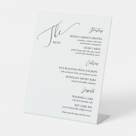 Formal Wedding Menu Elegant White Black Sockelschild (Vorderseite)