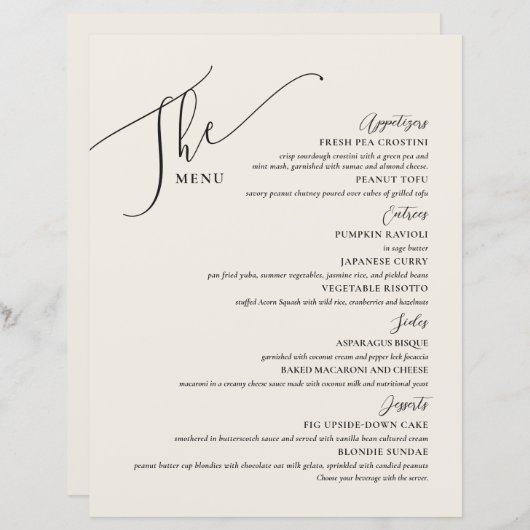 Formal Wedding Menu Elegantes Black Bone (Vorne/Hinten)