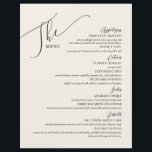 Formal Wedding Menu Elegantes Black Bone<br><div class="desc">Diese hellen und luftigen 8, 5" x 11" eleganten,  formalen Dinner-Blatt-Menüs mit schwarzen Buchstaben auf einem knochenweißen Hintergrund mit der Meldung "The Menu",  mit Platzhaltern für 2 Vorspeisen,  3 Vorspeisen,  2 Seiten und 2 Nachspeisen.</div>