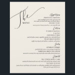 Formal Wedding Menu Elegantes Black Bone<br><div class="desc">Diese hellen und luftigen 8, 5" x 11" eleganten,  formalen Dinner-Blatt-Menüs mit schwarzen Buchstaben auf einem knochenweißen Hintergrund mit der Meldung "The Menu",  mit Platzhaltern für 2 Vorspeisen,  3 Vorspeisen,  2 Seiten und 2 Nachspeisen.</div>