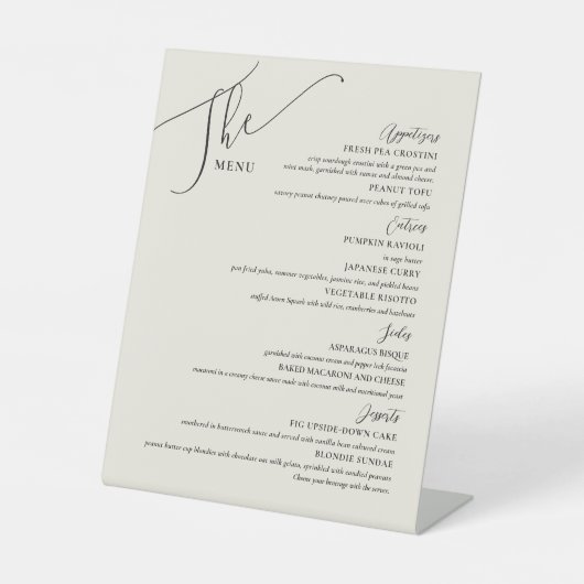 Formal Wedding Menu Elegantes Black Bone Sockelschild (Vorderseite)