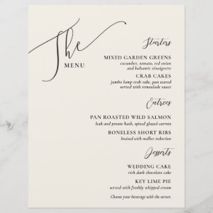 Formal Wedding Menu Elegantes Bone Black