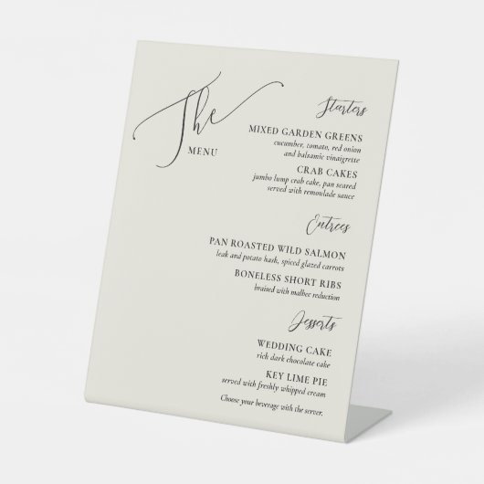 Formal Wedding Menu Elegantes Bone Black Sockelschild (Vorderseite)