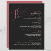 Formal Wedding Menu Elegantes Schwarzes Magenta (Vorne/Hinten)