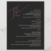 Formal Wedding Menu Elegantes Schwarzes Magenta (Vorderseite)