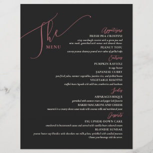 Formal Wedding Menu Elegantes Schwarzes Magenta