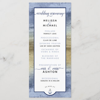 Formal #Wedding Modern #Nautical Dusty Blue & Gold Programm