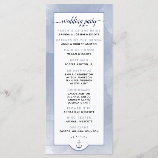 Formal #Wedding #Nautical Navy Dusty Blue Wedding Programm (Rückseite)