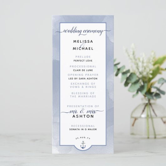 Formal #Wedding #Nautical Navy Dusty Blue Wedding Programm (Stehend Vorderseite)